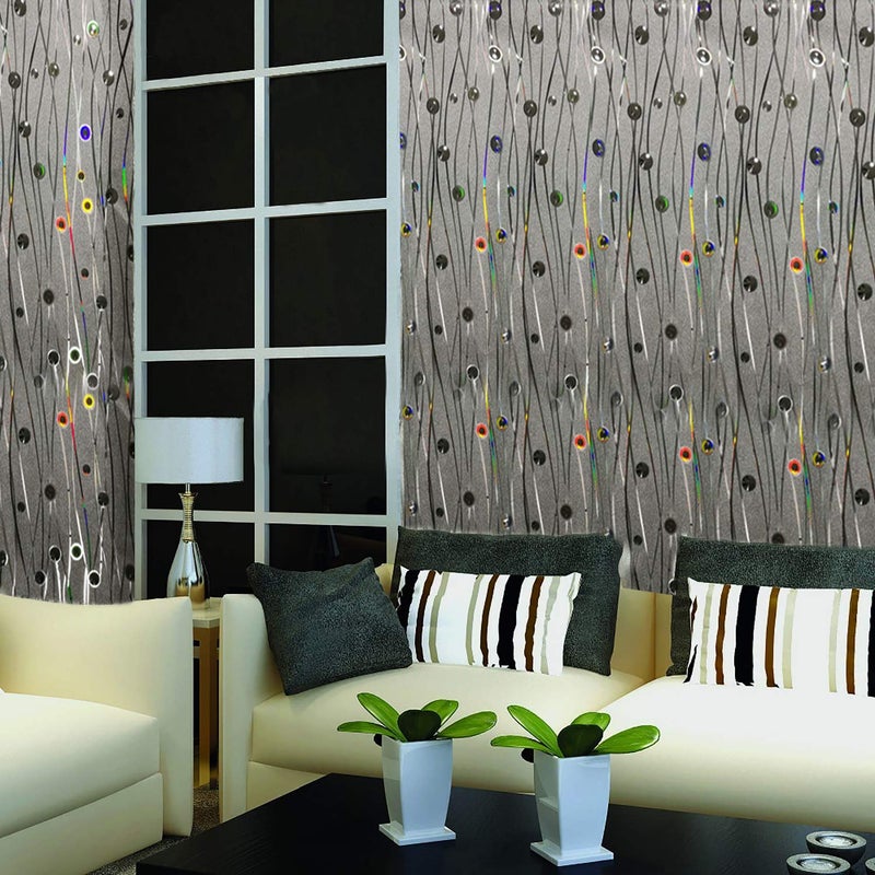 Dundee Deco AZ-G021 Abstract Glitter Silver, Charcoal, Yellow, Blue Circles, Waves Peel and Stick Self Adhesive Removable Wallpaper, Roll 18 ft. X 18 in. (5.5m X 45cm), 26.6 sq. ft. (2.5 sq. m) - Image 2